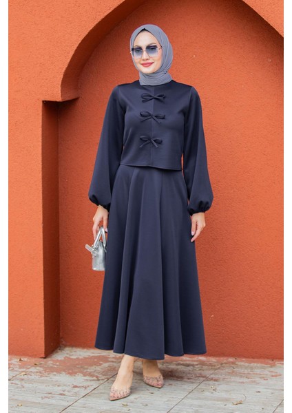 Fiyonk Detaylı Pufy Dalgıç Etek Bluz Takım-Laci indirimleri