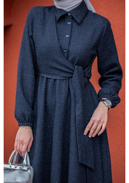 Tüvit Ekoseli Yan Bağlamalı Elbise-Laci fiyatları