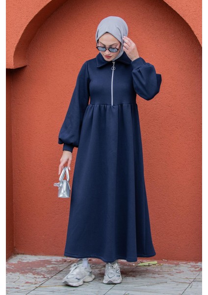 Fermuarlı Üç Iplik Şardonlu Sweat Elbise-Laci