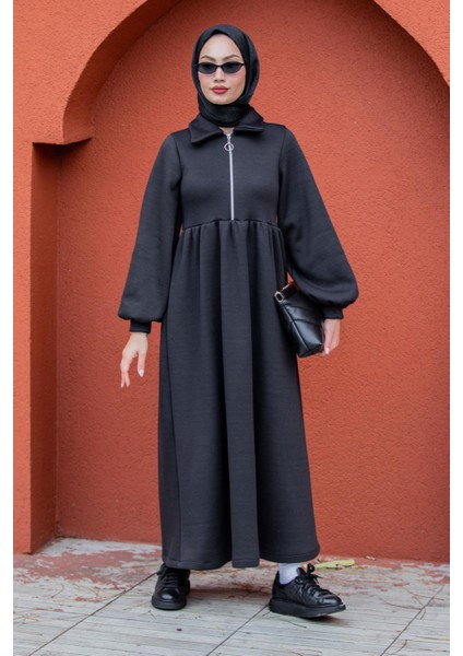 Fermuarlı Üç Iplik Şardonlu Sweat Elbise-Siyah modelleri