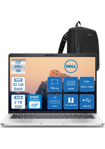 Pro 14 Plus Intel Core Ultra 7 255U 5.1ghz 32GB Ddr5 2tb SSD Freedos Intel® Aı Boost 14 Inç IPS Fullhd+ (1920X1200) Taşınabilir Bilgisayar PB14250BTO110F14 + Zetta Çanta