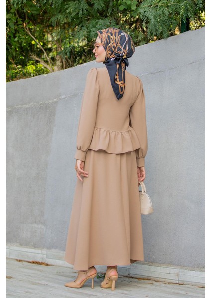 Emy Krep Fırfır Bluz Etekli Takım-Taba fırsatları