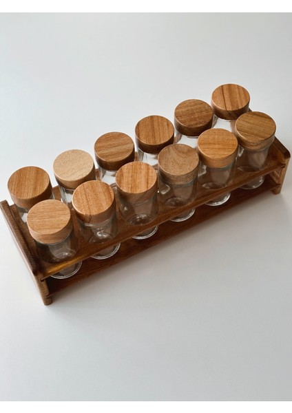 12'li Akasya Kapaklı Standlı Cam Baharatlık