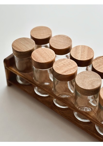 12'li Akasya Kapaklı Standlı Cam Baharatlık modelleri