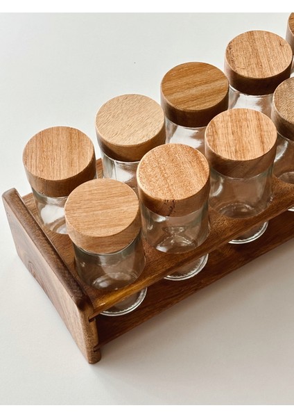 12'li Akasya Kapaklı Standlı Cam Baharatlık fırsatları