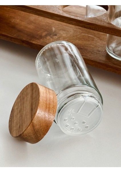 12'li Akasya Kapaklı Standlı Cam Baharatlık