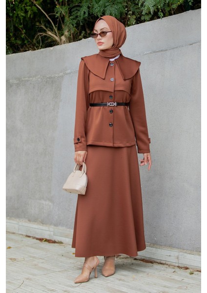 Pufy Dalgıç Ceket Etek Kemerli Takım-Kahve fırsatları