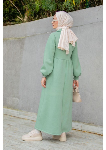 Yakalı Üç Iplik Spor Robalı Elbise-Mint modelleri