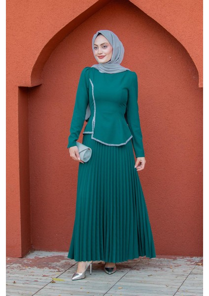 Queny Asil Bluz Etek Abiye Takım-Petrol indirimleri