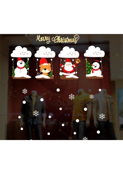 Yılbaşı Temalı Cam Sticker, Statik Çekim Özellikli Asmalı Geyik Süsler Beyaz