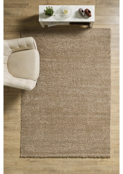 Düz Renk Shaggy Salon Oturma Odası Yolluk Bej Halı