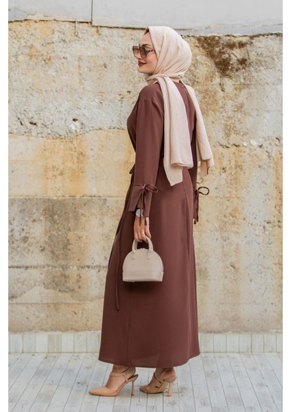 Krep Anvelop Bağlamalı Etek Bluz Takım-Kahve modelleri