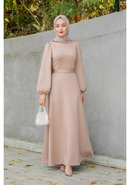 Luvi Pufy Dalgıç Balon Kollu Elbise-Vizon