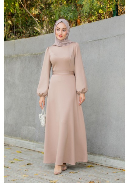 Luvi Pufy Dalgıç Balon Kollu Elbise-Vizon indirimleri