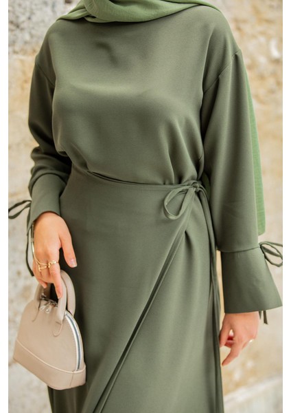 Krep Anvelop Bağlamalı Etek Bluz Takım-Haki fiyatları