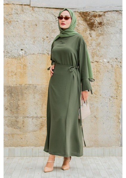Krep Anvelop Bağlamalı Etek Bluz Takım-Haki indirimleri