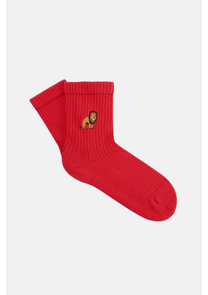 Aslan Havlu Çorap - Kırmızı