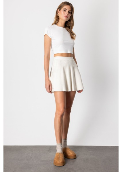 Kendinden Desenli Mini Triko Etek 60206-26K