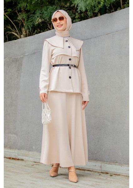 Pufy Dalgıç Ceket Etek Kemerli Takım-Bej fırsatları