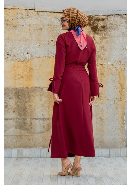 Krep Anvelop Bağlamalı Etek Bluz Takım-Bordo fırsatları