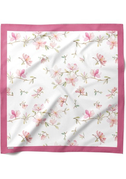 Pembe Çiçek Desenli Bandana Fular
