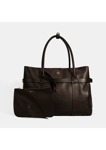 Kadın Kahve Cüzdan Aksesuarlı Deri Omuz Çantası