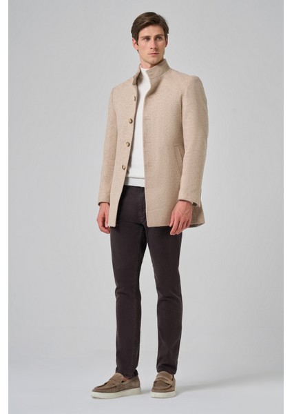 Erkek Bej Yünlü Dynamic Fit Hakim Yaka Kaban fiyatları