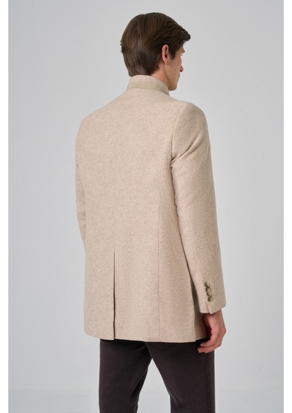 Erkek Bej Yünlü Dynamic Fit Hakim Yaka Kaban indirimleri