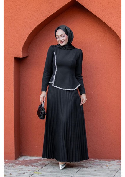 Queny Asil Bluz Etek Abiye Takım-Siyah fırsatları