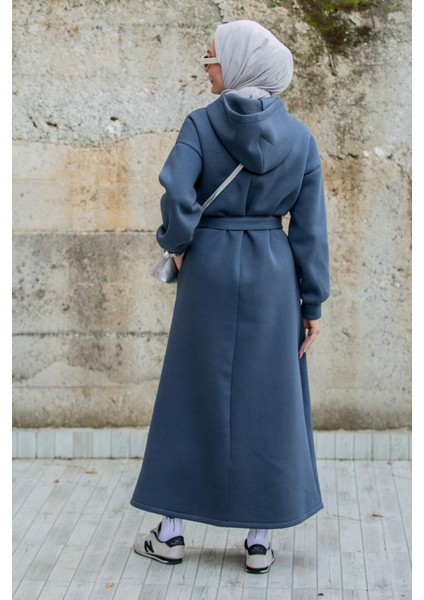 Üç Iplik Şardonlu Kapşonlu Spor Elbise-Mavi fırsatları