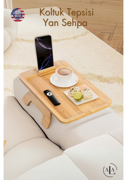 Koltuk Tepsisi Kol Tepsi Yan Sehpa Telefon Tutucu Kanepe Kol Dayanağı Sehpası Ahşap