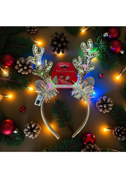 Işıklı Geyik Boynuzu Yılbaşı Taçı, Led’li Noel Parti Tacı