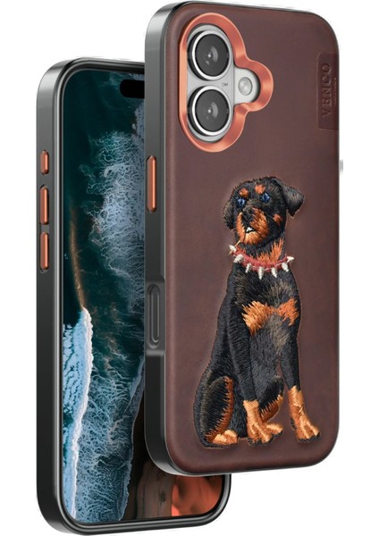 MYT09 iPhone 16 Perma Desenli Kapak - Koyu Kahve