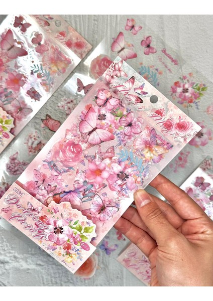 Pembe Rüya Kelebek & Çiçek Sticker Seti 4 Yaprak Sticker Set/etiket/çıkartma/bullet Journal