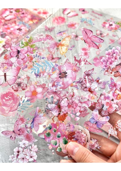 Pembe Rüya Kelebek & Çiçek Sticker Seti 4 Yaprak Sticker Set/etiket/çıkartma/bullet Journal fırsatları