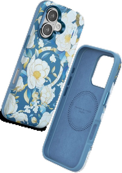 MYT09 iPhone 16 Flower Series Magsafe Kapak - Mavi