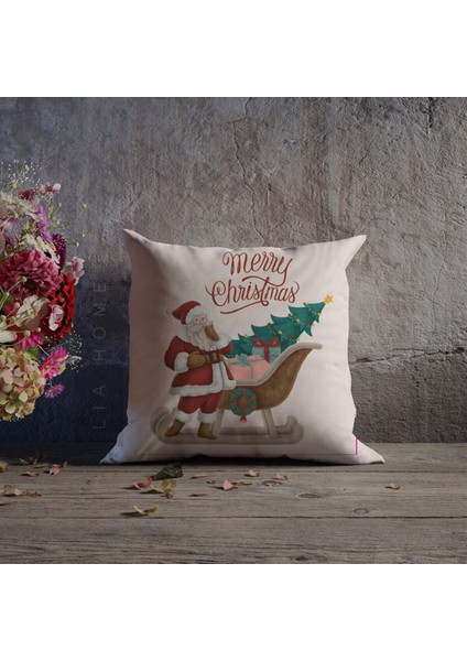 Turuncu Noel Baba Desenli Dekoratif Kırlent Kılıfı, Şık ve Eğlenceli Ev Dekoru