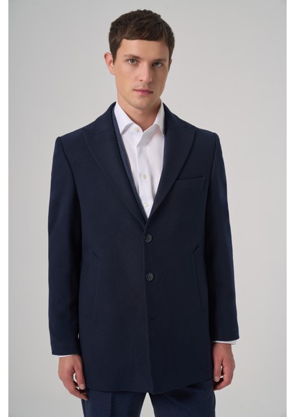 Erkek Lacivert Düz Sivri Yaka Dynamic Fit Kaban fiyatları