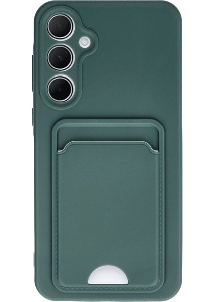 MYT09 Samsung Galaxy A35 5g Kılıf Kelvin Kartvizitli Silikon - Koyu Yeşil