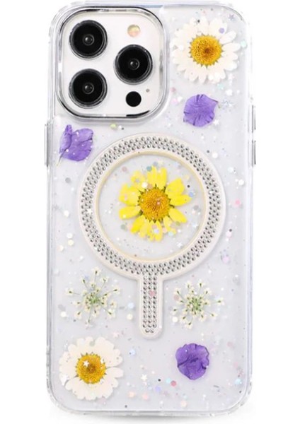 MYT09 iPhone 14 Pro Flower Magsafe Kapak - Sarı