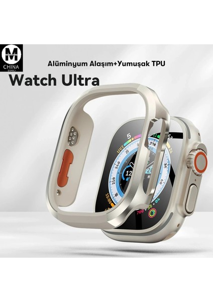 MYT09 Apple Watch Ultra 49MM Mo-Wt3 Alüminyum Camlı Kasa Ekran Koruyucu - Gold fiyatları
