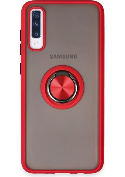 MYT09 Samsung Galaxy A70 Kılıf Montreal Yüzüklü Silikon Kapak - Kırmızı