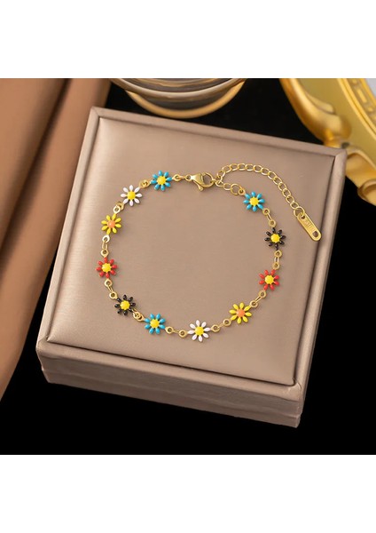 🌼 Renkli Çiçek Bahçesi Kolye & Bileklik Seti – 18 Ayar Altın Kaplama Paslanmaz Çelik fiyatları