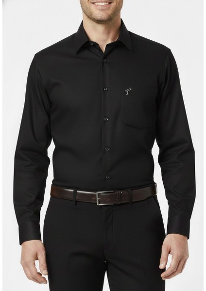 Klasik Fit Geniş Kesim Tek Cepli Kolay Ütülenebilen Mevsimlik Uzun Kollu Düz Renk Erkek Gömlek fiyatları