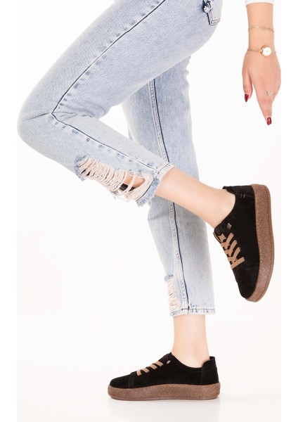 Hakiki Deri Günlük Rahat Lastik Bağcıklı Casual Ayakkabı IN.525 - Siyah Süet - 38 Siyah Süet