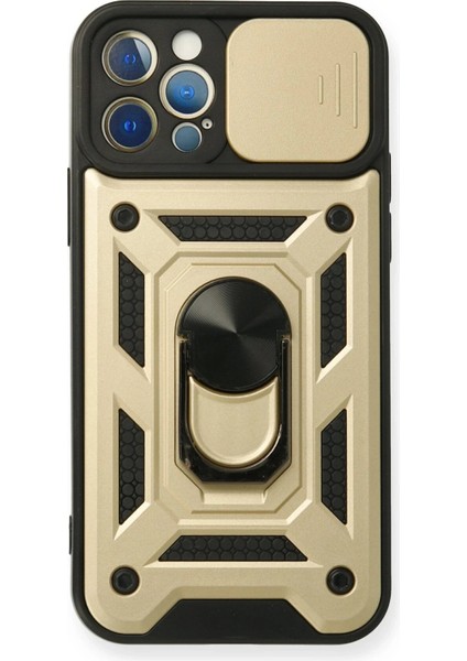 MYT09 iPhone 12 Pro Kılıf Pars Lens Yüzüklü Silikon - Gold