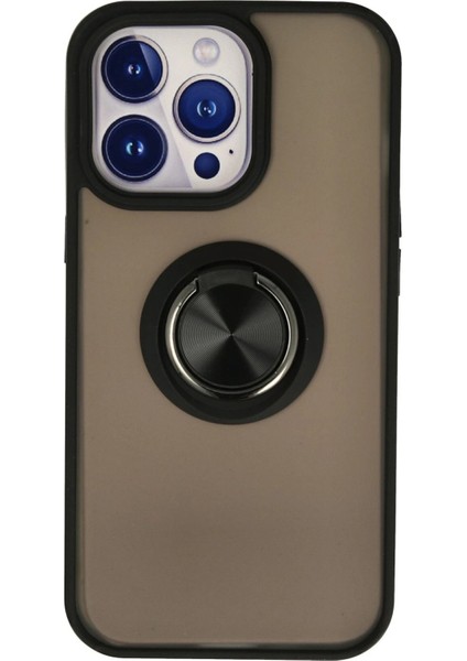 MYT09 iPhone 15 Pro Kılıf Montreal Yüzüklü Silikon Kapak - Siyah