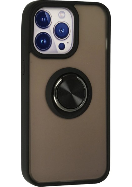 MYT09 iPhone 15 Pro Kılıf Montreal Yüzüklü Silikon Kapak - Siyah modelleri