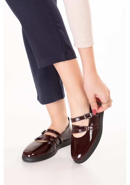 Kadın Hakiki Deri Rahat Günlük Babet NDR.26300 - Bordo Rugan - 37 Bordo Rugan