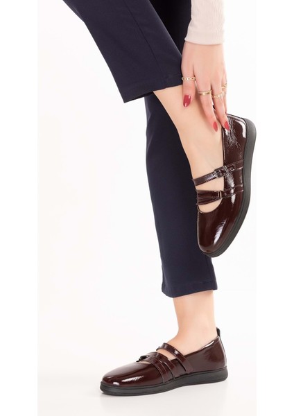 Kadın Hakiki Deri Rahat Günlük Babet NDR.26300 - Bordo Rugan - 37 Bordo Rugan fırsatları